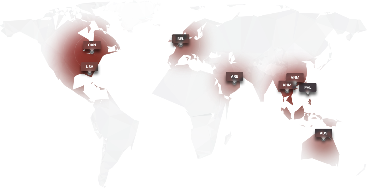 Global presence map showing team locations